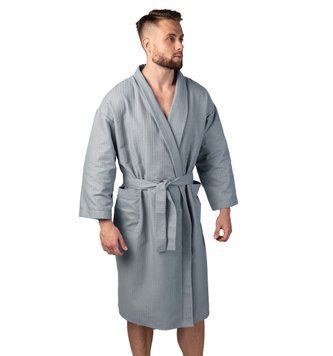 Вафельний халат Luxyart Кімоно розмір (42-44) S 100% бавовна сірий (LS-3370) LS-3370 фото